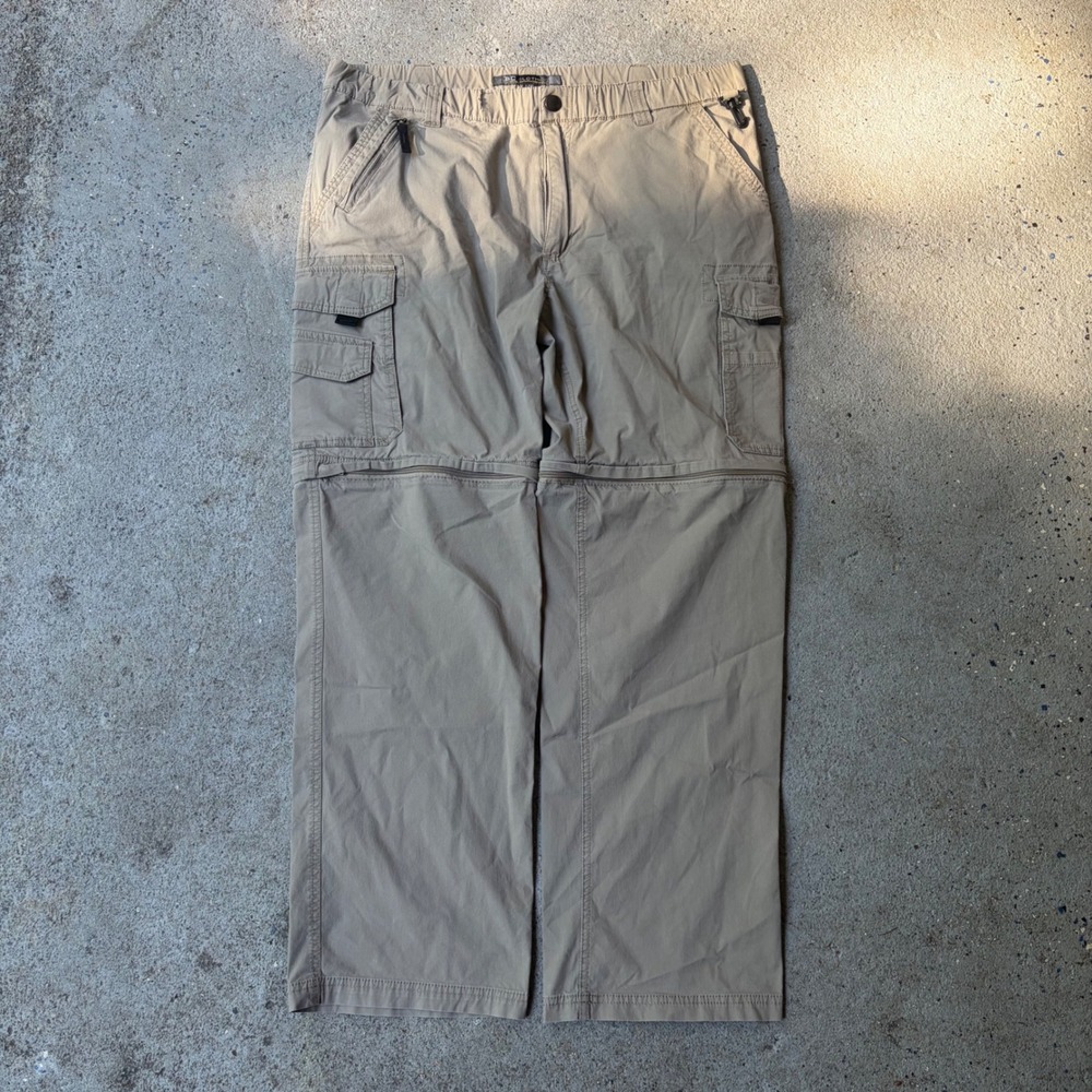 BC Clothing Mens Convertible Cargo Pants Tan Khaki Zip Off Shorts L x 32 Hiking